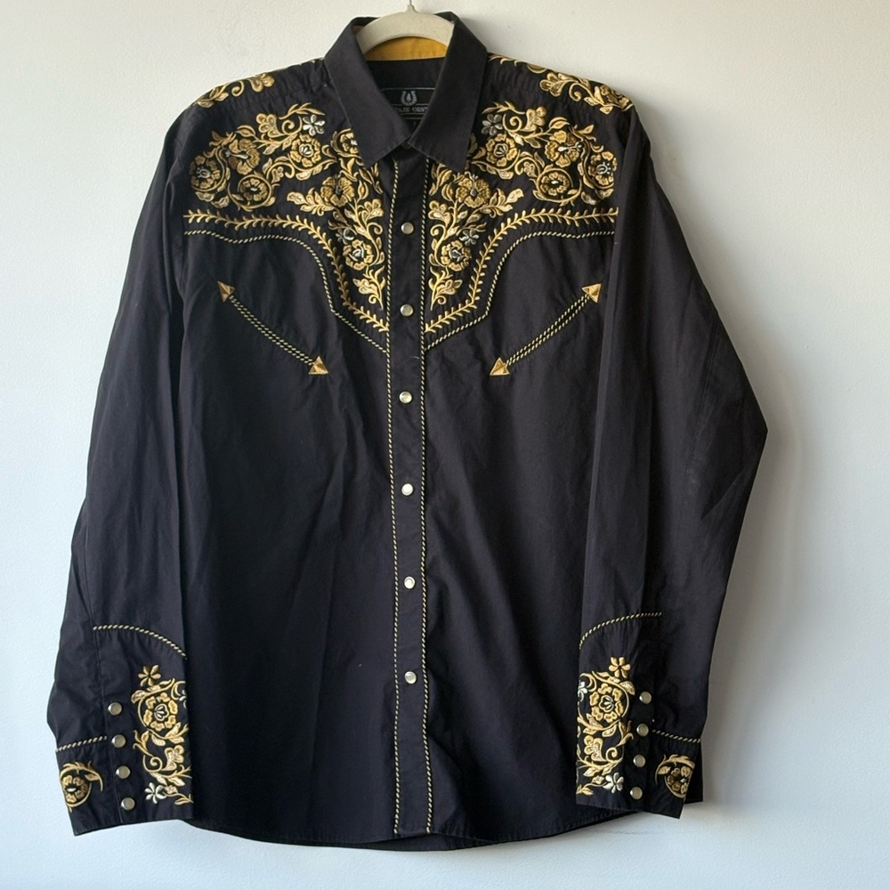 Black and Gold Embroidered Western Shirt
